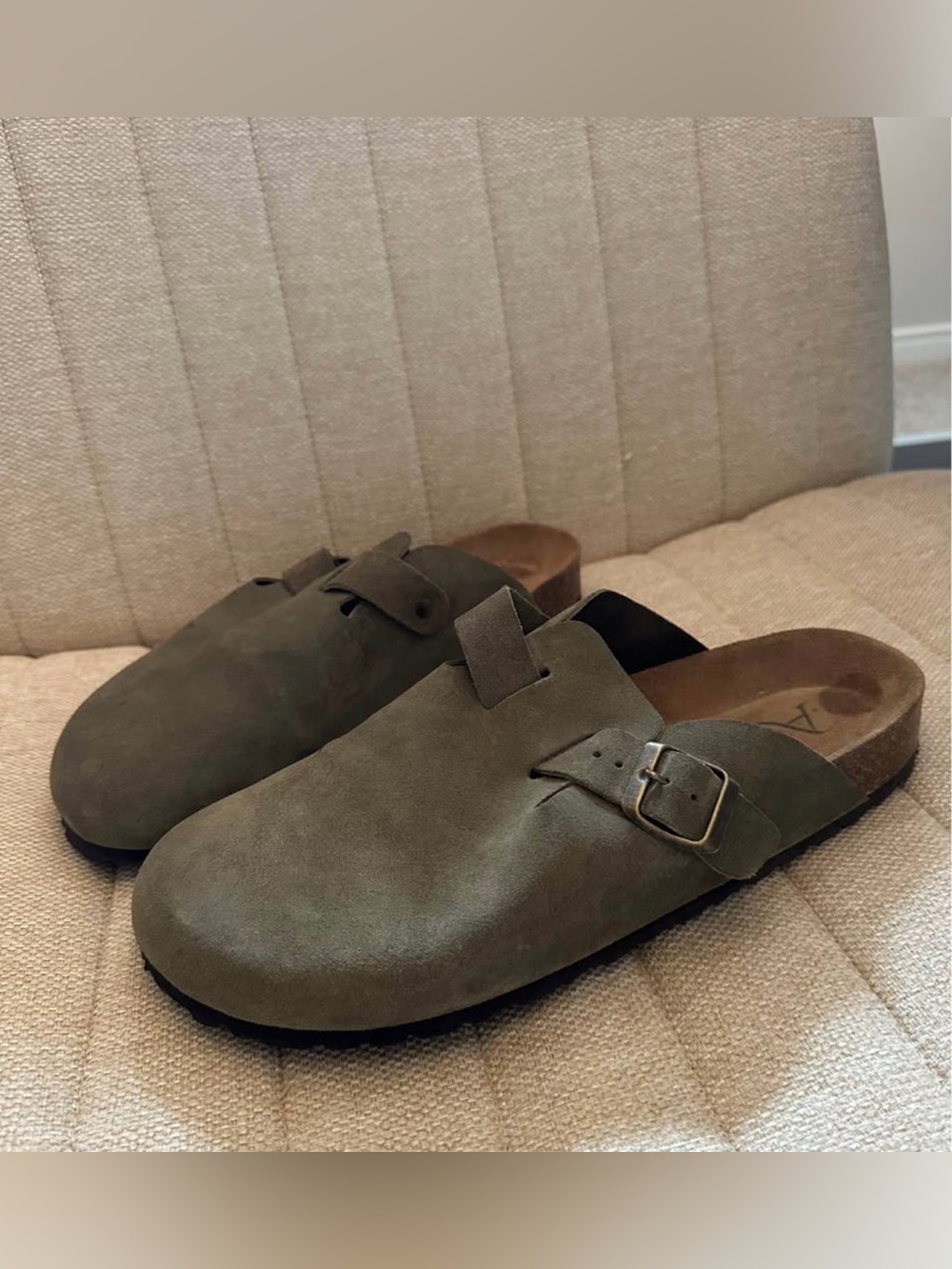 Men's Suede Slip-On Clog with Buckle - Olive